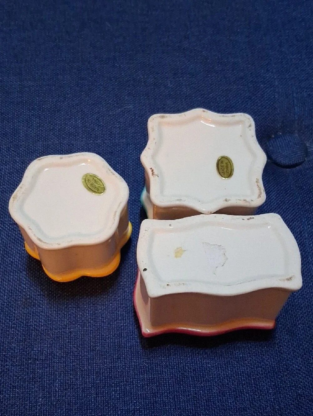 Hand-Painted Cream Ceramic Bird Trinket Boxes - Set of 3